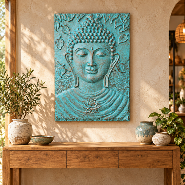 Large Buddha Turquoise Relief - 0.7x1m