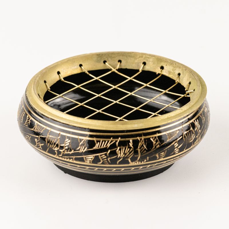 Brass Carved Charcoal Incense Jar