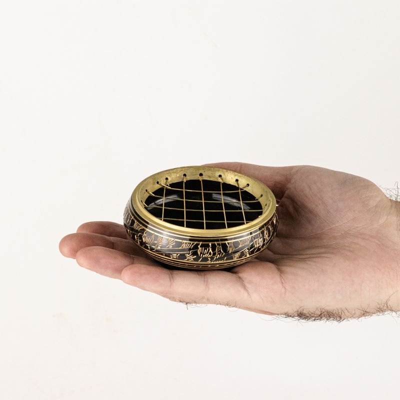 Brass Carved Charcoal Incense Jar