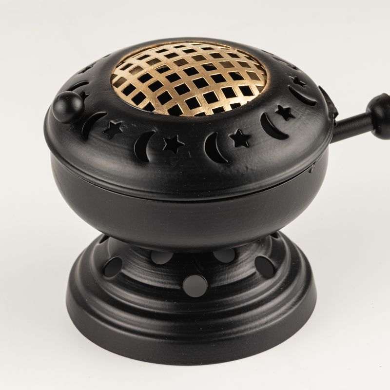 Large Iron Censer on Stand Incense Burner - Gold detail