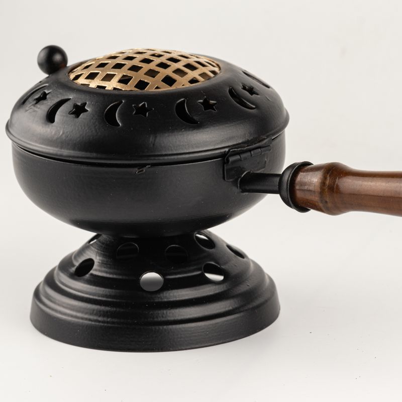 Large Iron Censer on Stand Incense Burner - Gold detail