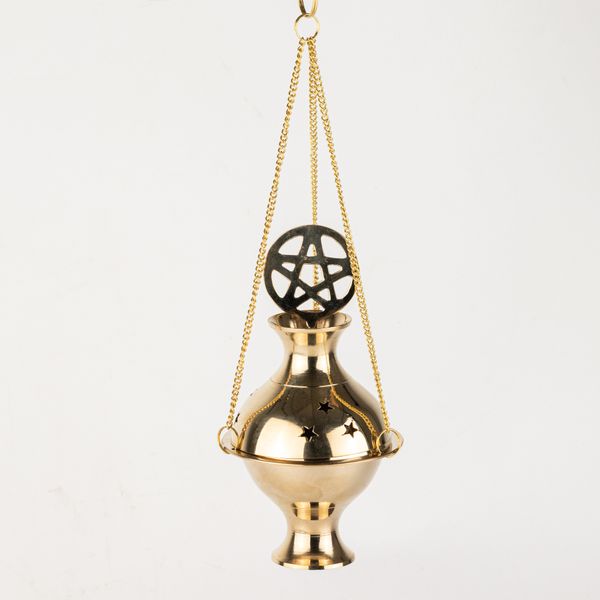 Hanging Brass Incense Burner - Pentagram