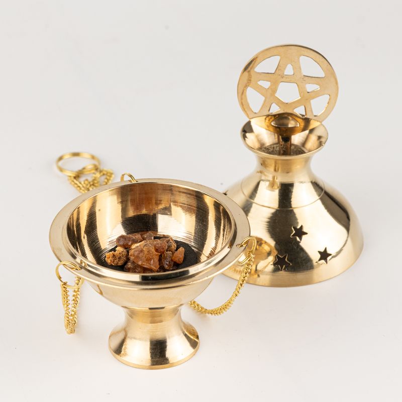 Hanging Brass Incense Burner - Pentagram