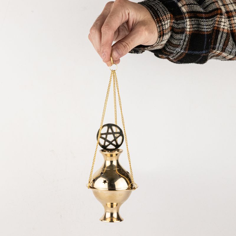 Hanging Brass Incense Burner - Pentagram