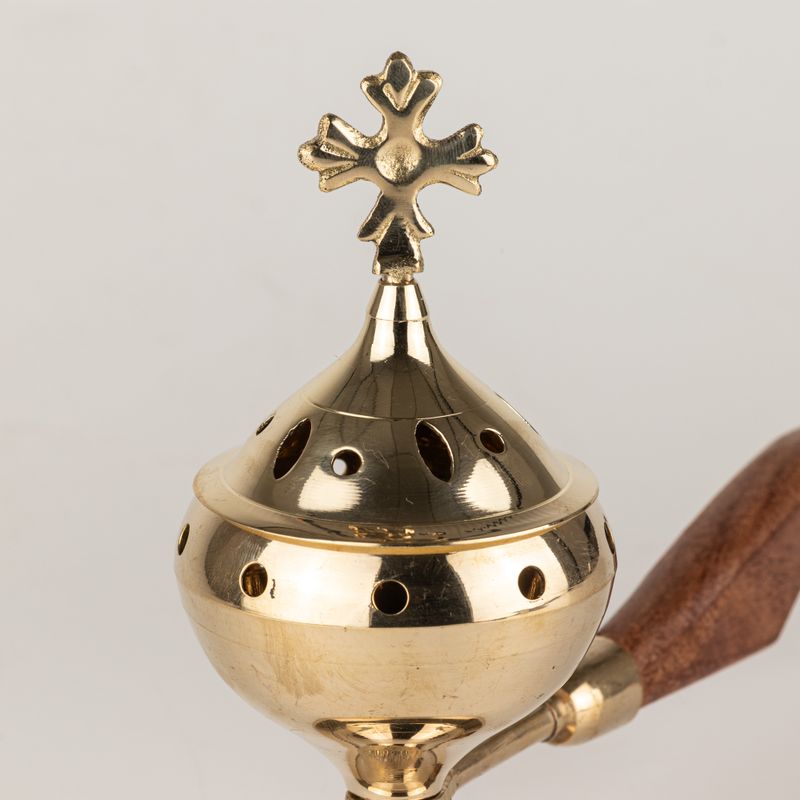 Censer Incense Burner with Wooden Handle - Cross