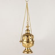 Hanging Brass Incense Burner - Threaded Chain - 16.5x6.5cm (Fine Brass)