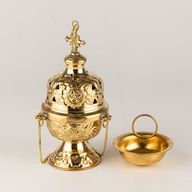 Hanging Brass Incense Burner - Threaded Chain - 16.5x6.5cm (Fine Brass)