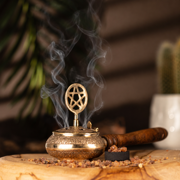 Censer Incense Burner with Wooden Handle - Pentagram