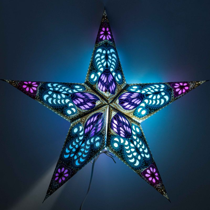 Star Lamp - Purple & Teal Peacock Five  Point - 60cm