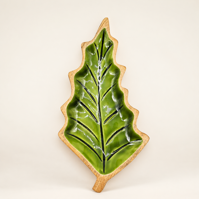 Lost in the Forrest -  Enamel Leaf Wooden Bowl - 33x17cm