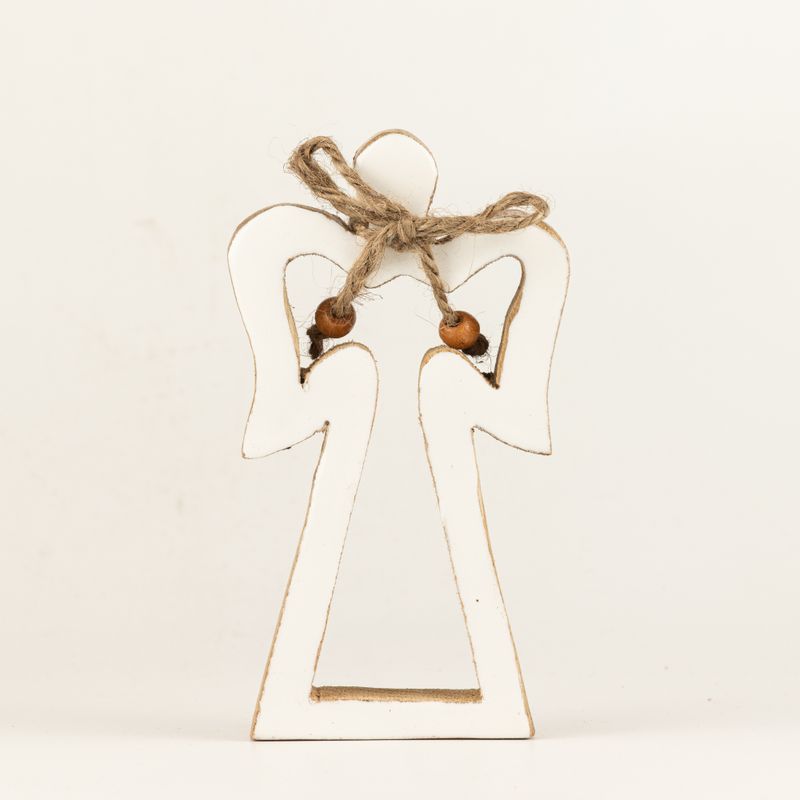 Small Mango Wood Halo Angel - White Enamel