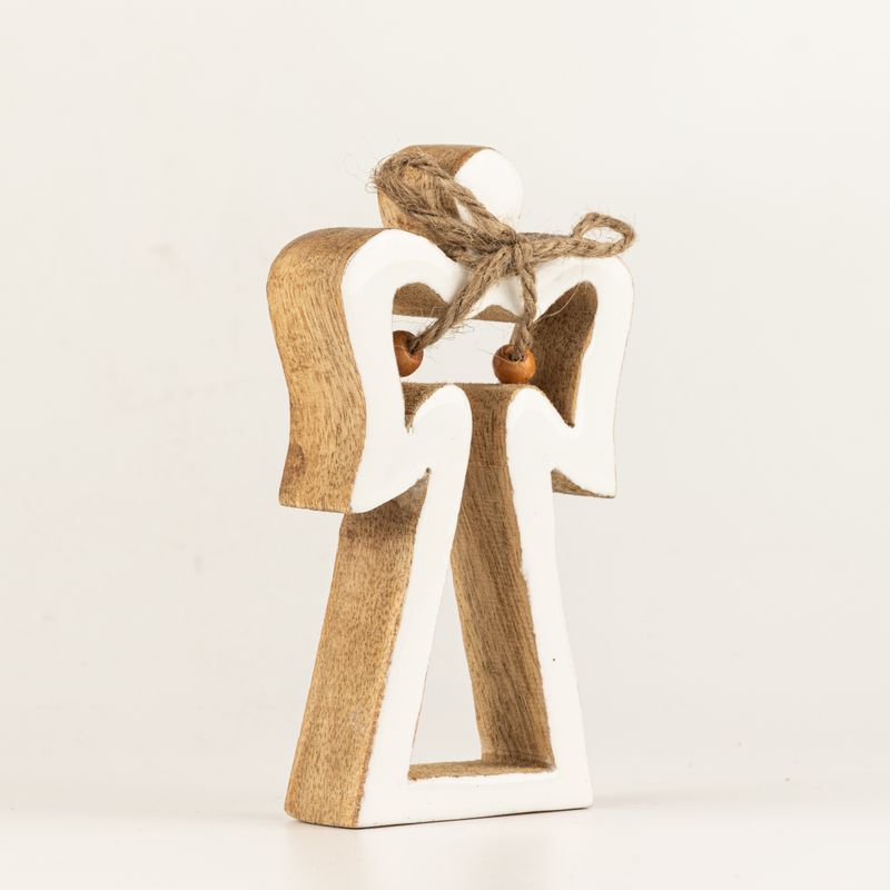 Small Mango Wood Halo Angel - White Enamel