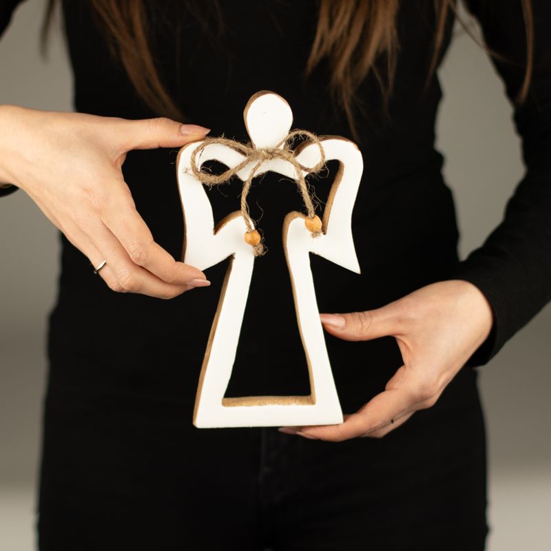 Med Mango Wood Halo Angel - White Enamel