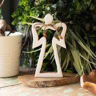 Med Mango Wood Halo Angel - White Enamel