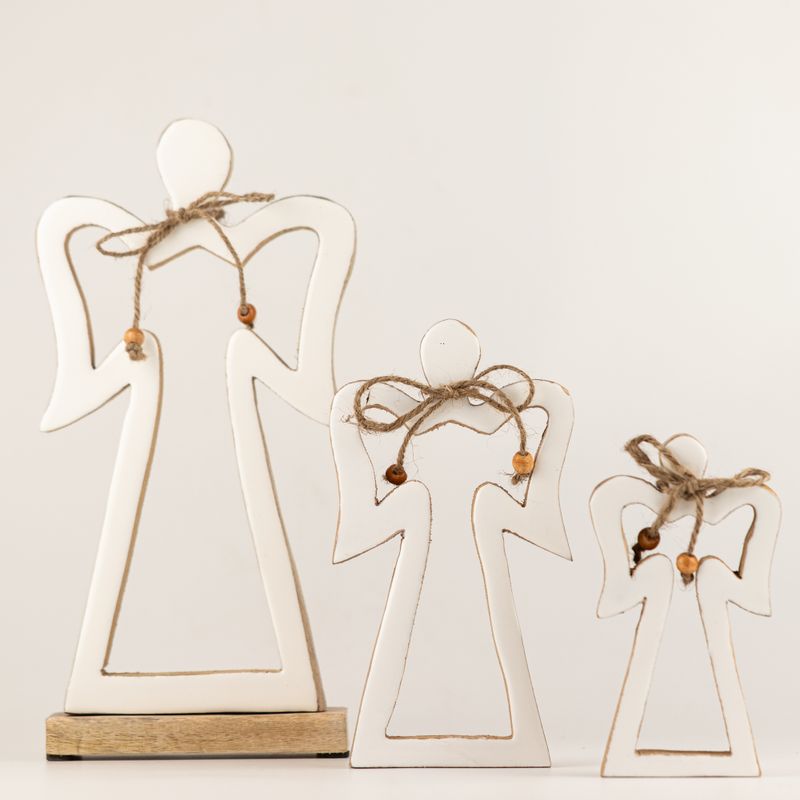 Med Mango Wood Halo Angel - White Enamel