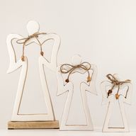 Large Mango Wood Halo Angel - White Enamel