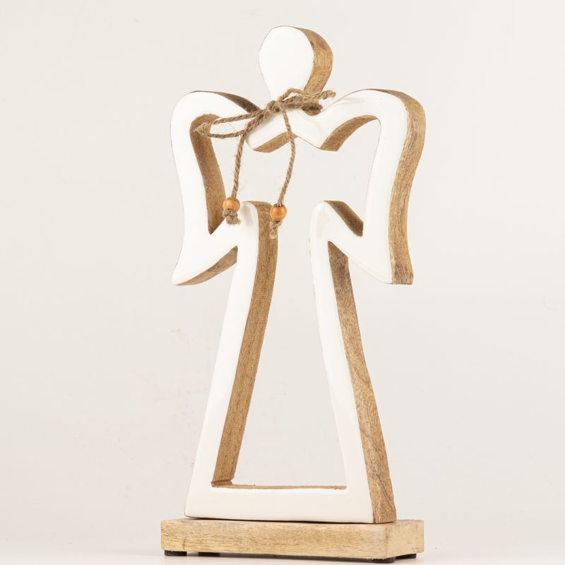 Large Mango Wood Halo Angel - White Enamel