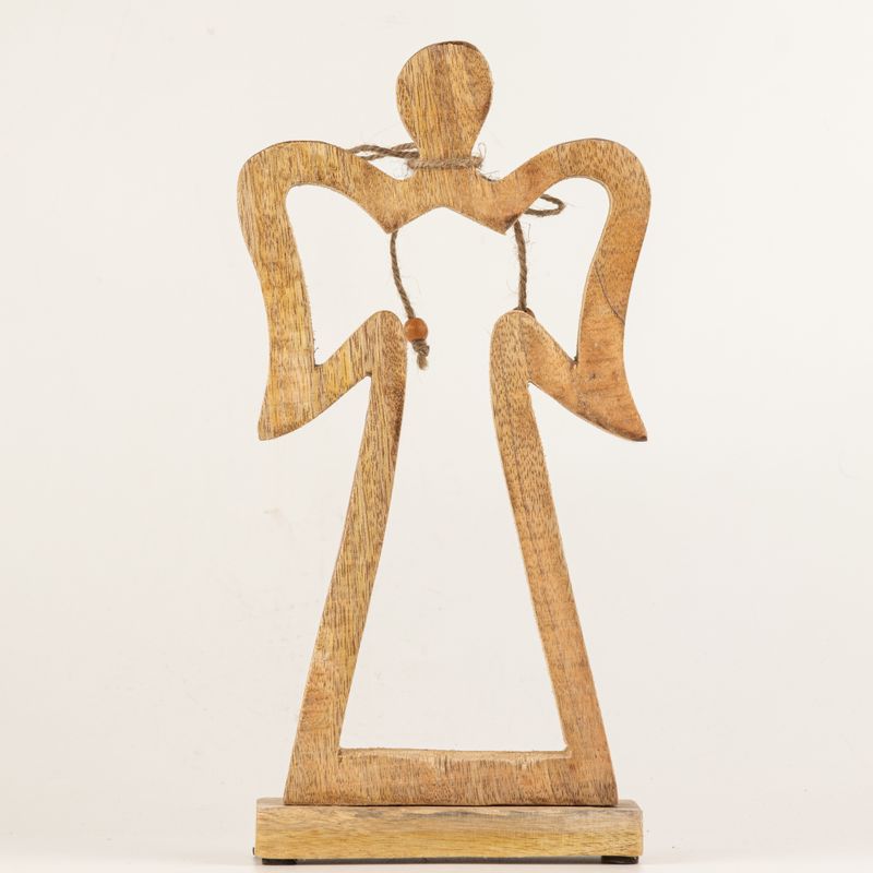 Large Mango Wood Halo Angel - White Enamel