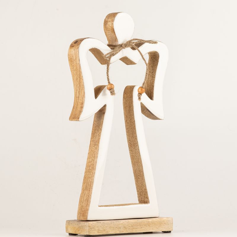 Large Mango Wood Halo Angel - White Enamel