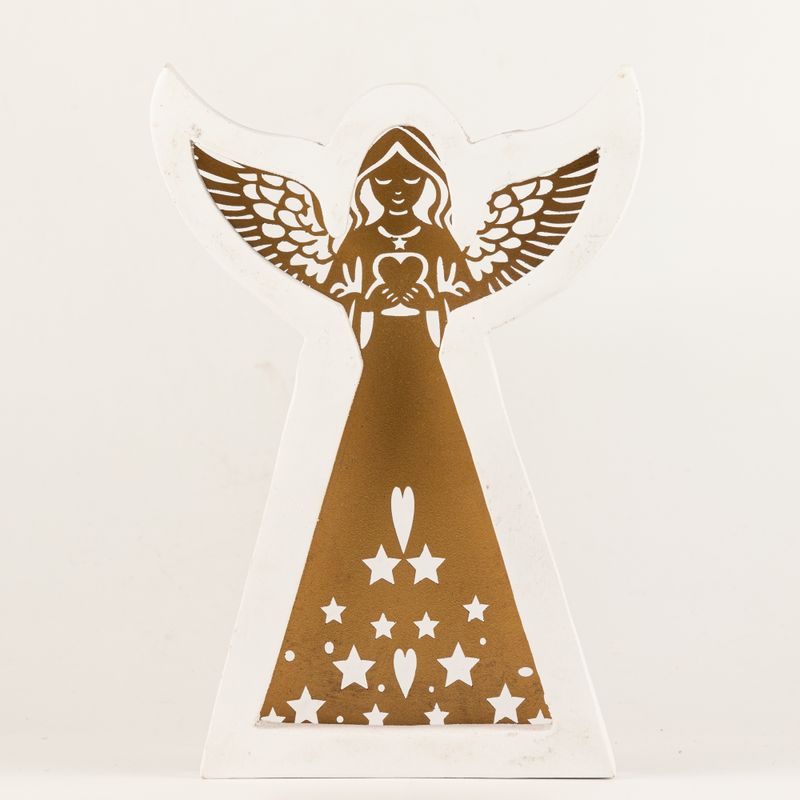 Mango Wood Angel - Whitewash with Iron Decor Cut Out - 22cm