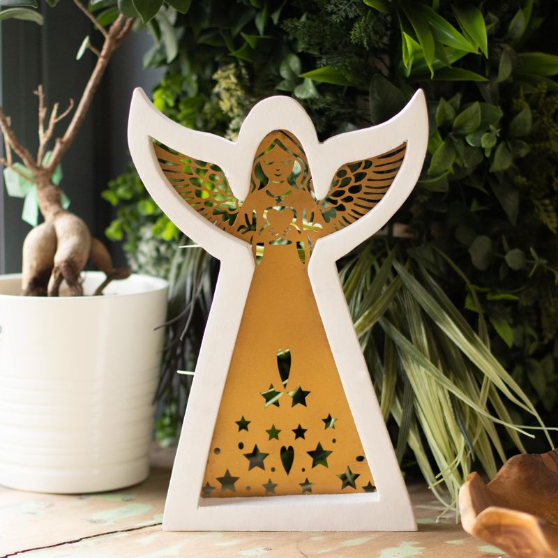 Mango Wood Angel - Whitewash with Iron Decor Cut Out - 22cm