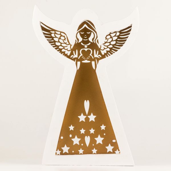 Mango Wood Angel - Whitewash with Iron Decor Cut Out - 29cm