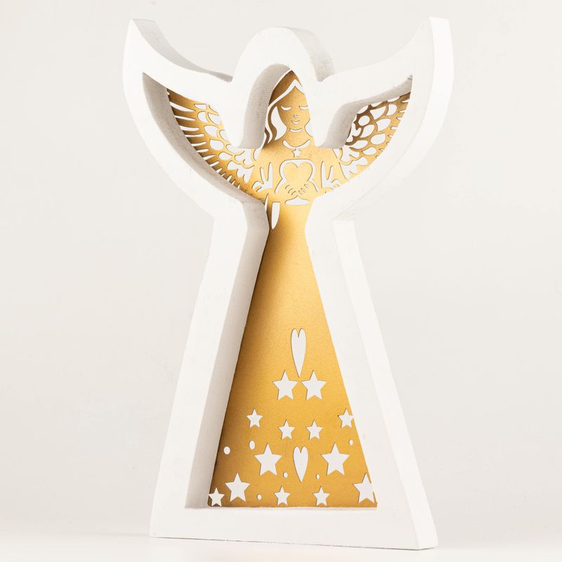 Mango Wood Angel - Whitewash with Iron Decor Cut Out - 39cm