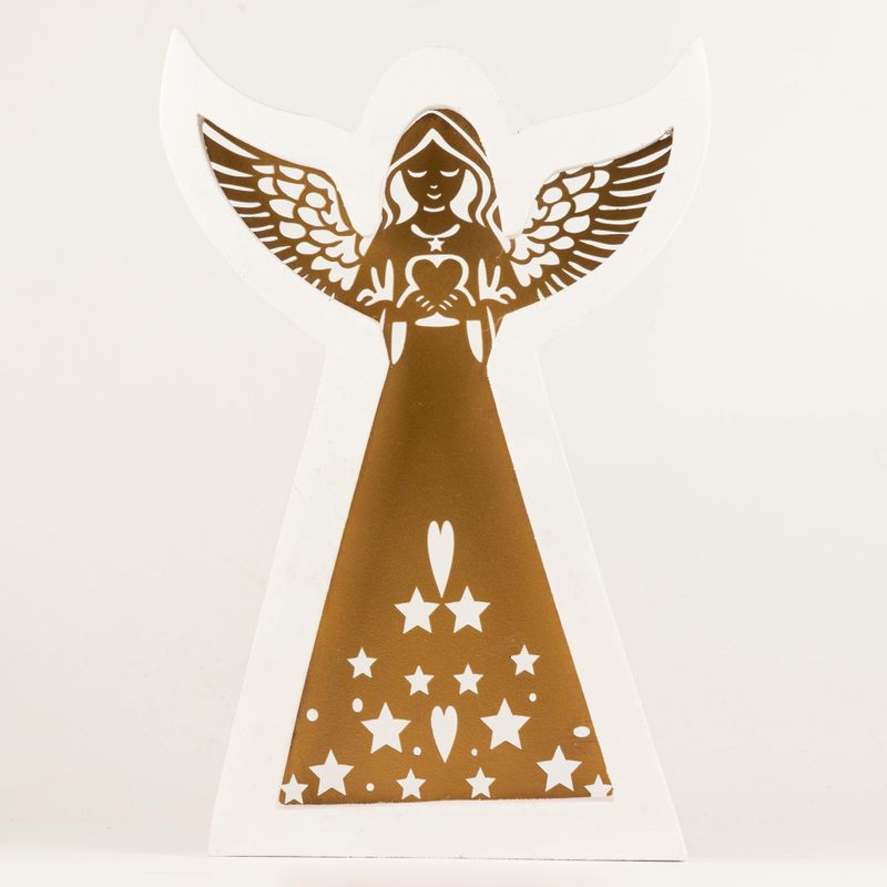 Mango Wood Angel - Whitewash with Iron Decor Cut Out - 39cm