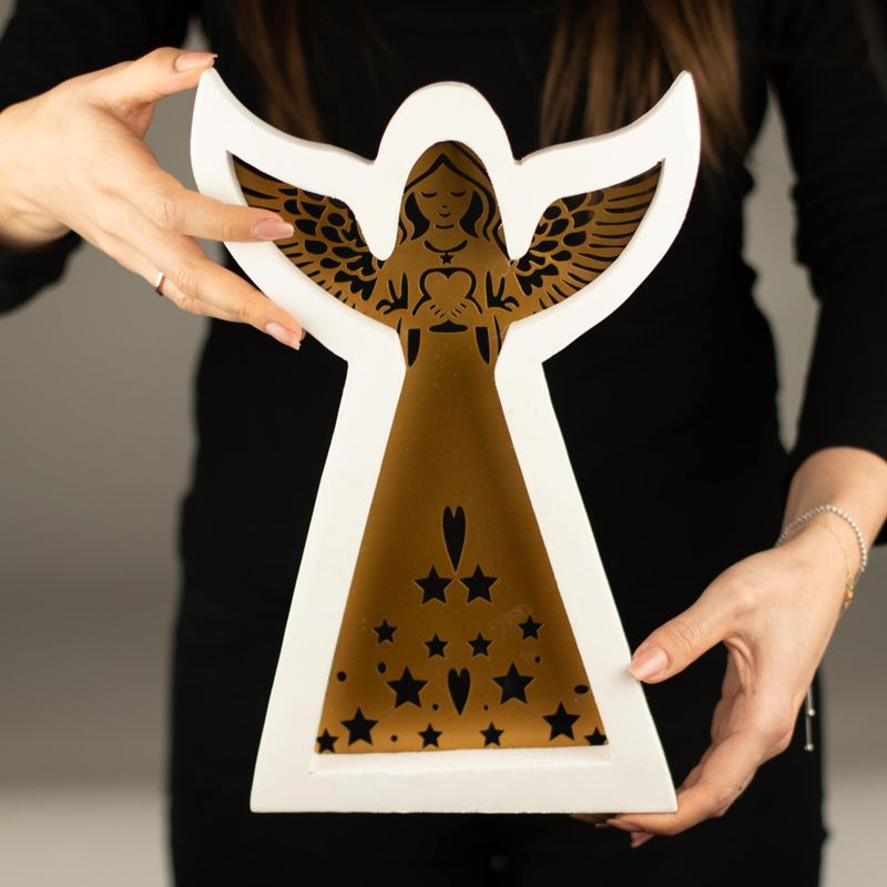 Mango Wood Angel - Whitewash with Iron Decor Cut Out - 39cm
