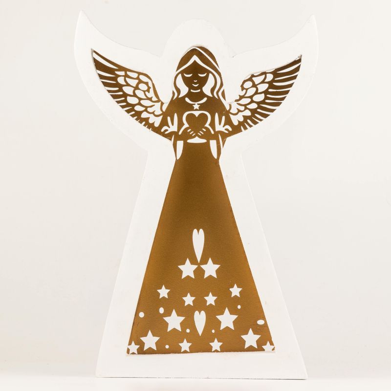Mango Wood Angel - Whitewash with Iron Decor Cut Out - 39cm