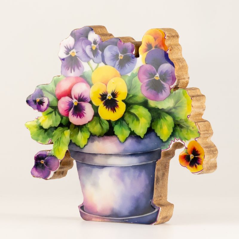 Wooden House Plants - Medium Pansy