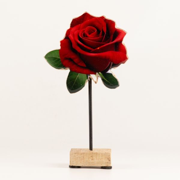 Wooden House Plants - Medium Single Rose
