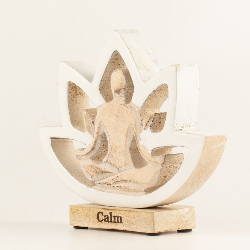 Wooden Yoga Lady - Lotus Flower - Cream - Calm