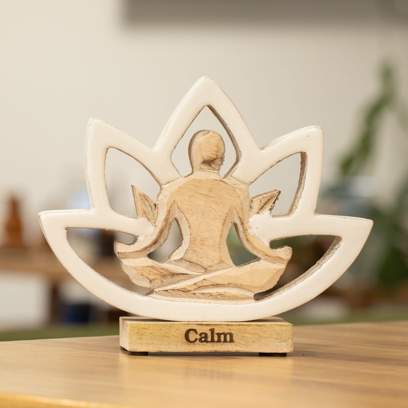 Wooden Yoga Lady - Lotus Flower - Cream - Calm