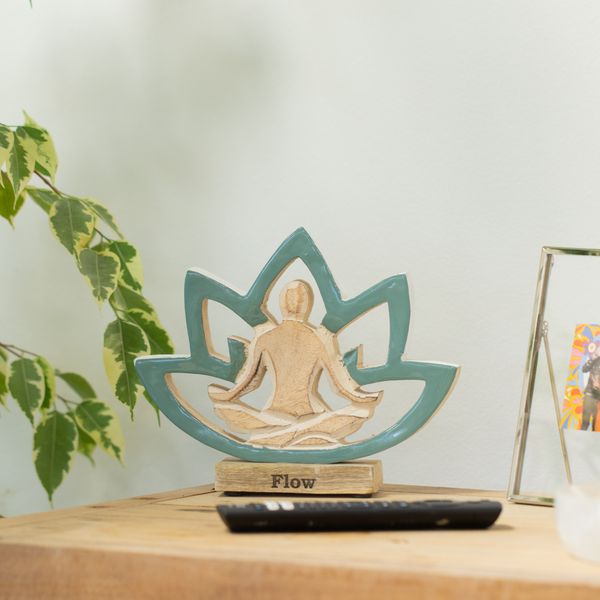 Wooden Yoga Lady - Lotus Flower - Teal - Flow