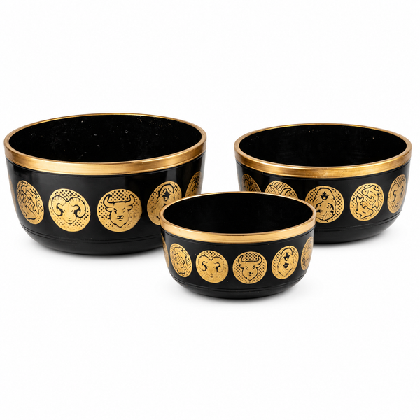 Black Zodiac Bowls - Set of 3 - 15cm 19cm 20cm