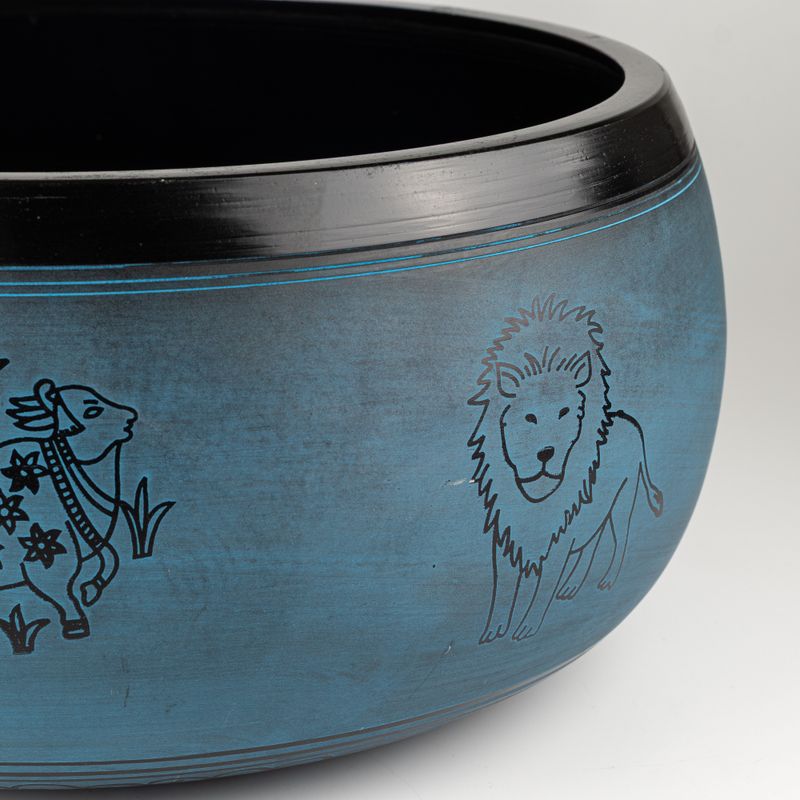 Huge Singing Bowl - Dusty Blue - 32x15cm - Design 1
