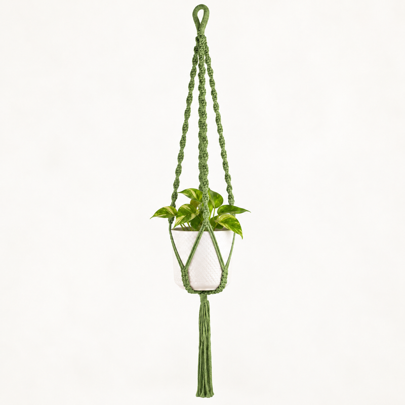 Simple Macrame Pot Holder - Green