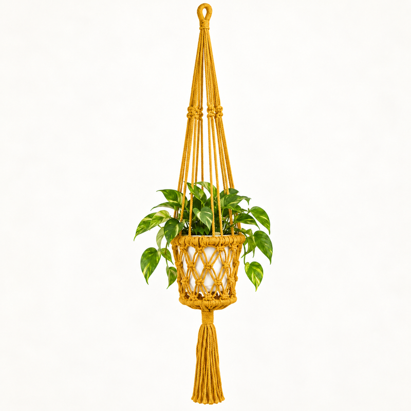Macrame Pot Holder - Mustard