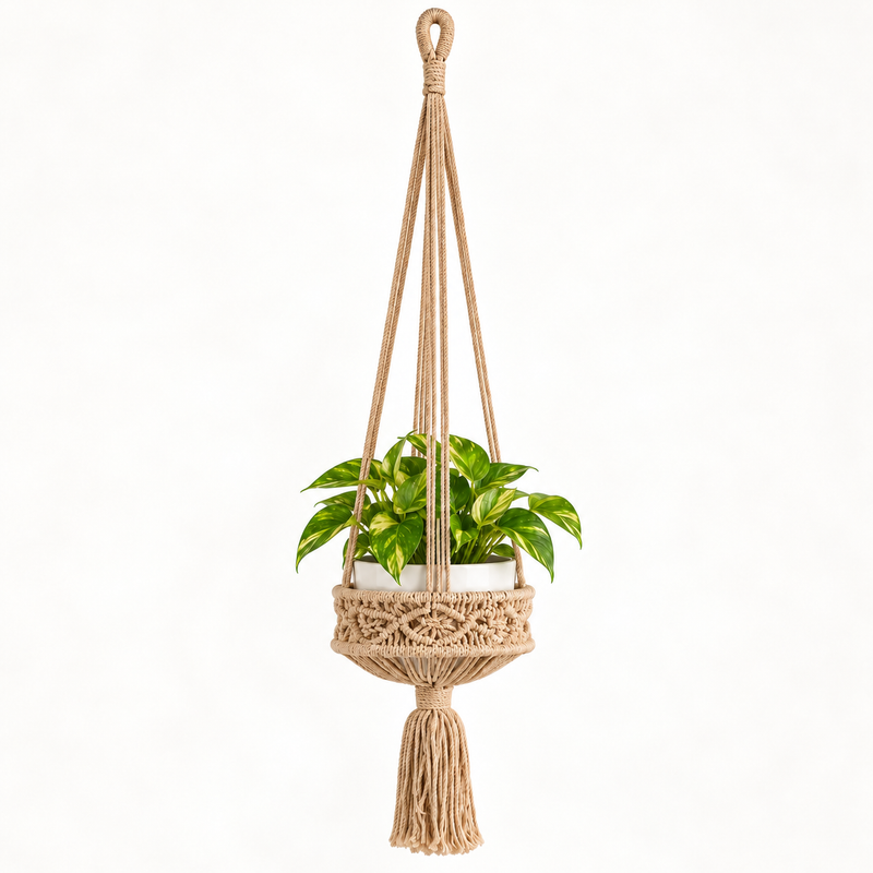 Lrg Macrame Pot Holder  - Camal