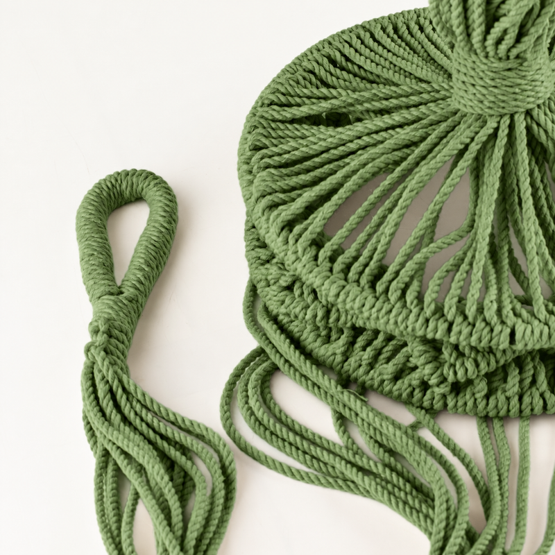 Lrg Macrame Pot Holder  - Green