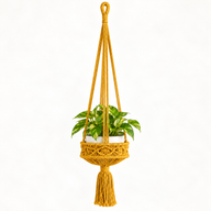 Lrg Macrame Pot Holder  - Mustard