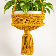 Lrg Macrame Pot Holder  - Mustard