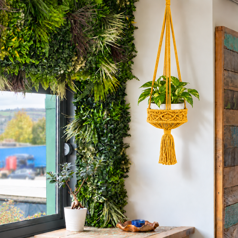 Lrg Macrame Pot Holder  - Mustard