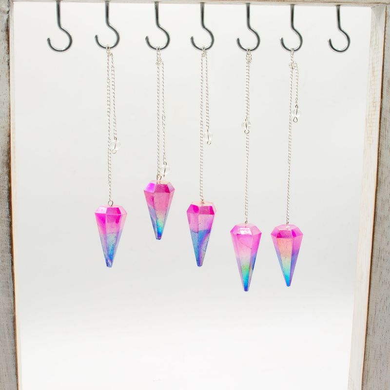 Six Sided Pendulum - Aurora Crystal Pink and Blue