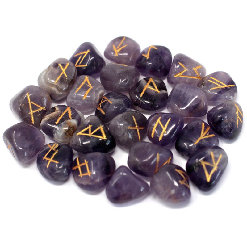 Runes Stone Set in Pouch - Amethyst