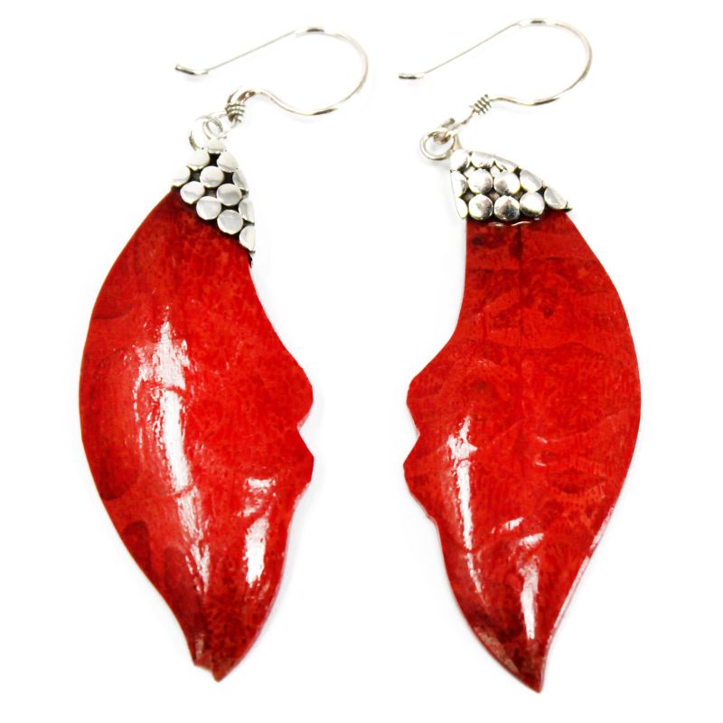Coral Style Silver Earrings - Leaf Drop