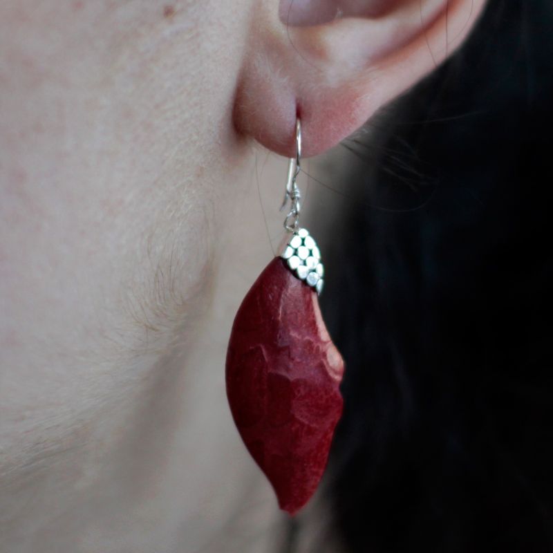 Coral Style Silver Earrings - Leaf Drop