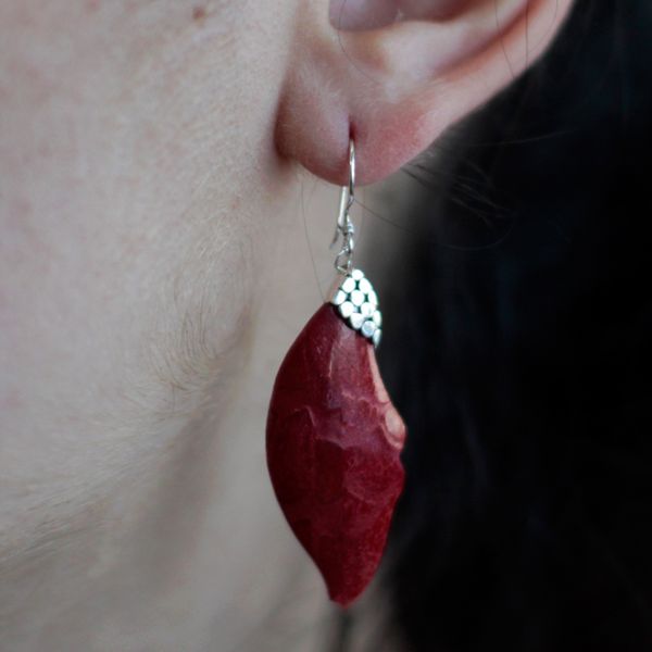 Coral Style Silver Earrings - Leaf Drop