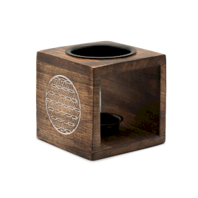 Square Mango Wood Oil Burner - Flower of Life